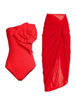 Красный купальник для девочек, цельные купальники 2023 для женщин, Новые однотонные Красные Сексуальные купальники для девочек, Женские купальные костюмы, пляжная одежда
