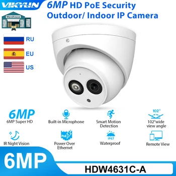 Vikylin IP Камера Видеонаблюдения 6MP HDW4631C-A Камера Видеонаблюдения Ночного Видения IR PoE H.265 Встроенный микрофон Водонепроницаемая Наружная Камера