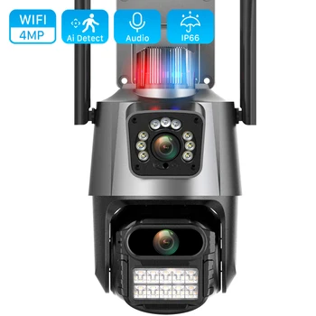 4K 8MP WiFi Камера с двойным объективом и двойным экраном PTZ IP-камера Наружная Водонепроницаемая 4MP Система видеонаблюдения Полицейская Световая Сигнализация