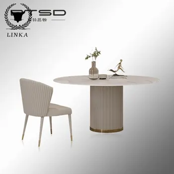 Легкий экстравагантный обеденный стол с каменной плитой круглый стол бытовой маленький современный простой дизайнерский круглый стол с поворотным столом combinat