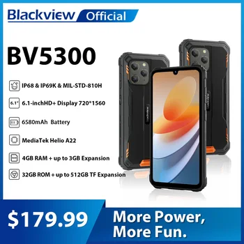 Blackview BV5300 Прочный Телефон 4 ГБ 32 ГБ Смартфон IP68 Водонепроницаемый Android 12 Мобильный Телефон ArcSoft Камеры 6580 мАч 4G Мобильный телефон