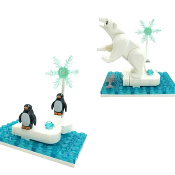 Совместимые строительные блоки MOC Пингвины Медведь Друзья Кирпичи Монтессори DIY игрушки для детей подарок Мальчику и Девочке База Северный Южный полюс
