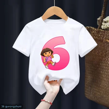 Новая Детская футболка Dora Explorer1-9th Birthday, футболка с принтом номера для девочек, детская футболка, подарок на День Рождения, Летняя футболка для малышей, топы