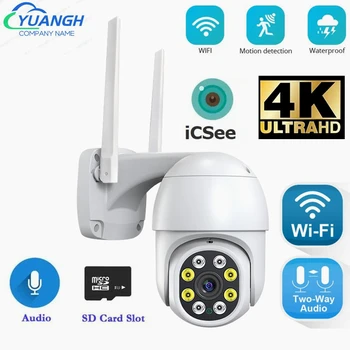8MP 4K iCSee Защита безопасности WIFI Камера Цветное ночное видение Обнаружение человека Водонепроницаемая беспроводная наружная камера