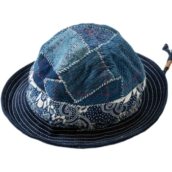 Одинразмер повседневный японский ручной работы синий краситель, патч ленты, шляпа рыбака шляпа кендо ткань мужчины бассейна и женские ведро шляпы