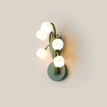 Французский Сельский Ретро-зеленый настенный светильник из ПК в скандинавской домашней тематике, Коридор, гостиная, Светодиодное освещение в виде Ландыша