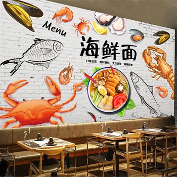 Ручная роспись по размеру, фоновая роспись из морепродуктов, Обои 3D, Название ресторана, закусочная, Промышленный декор, Обои 3D