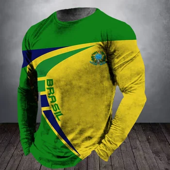 мужская винтажная одежда 90-х годов, топы с длинными рукавами и рисунком бразильского футбола с 3D-принтом, простые повседневные топы с круглым вырезом оверсайз