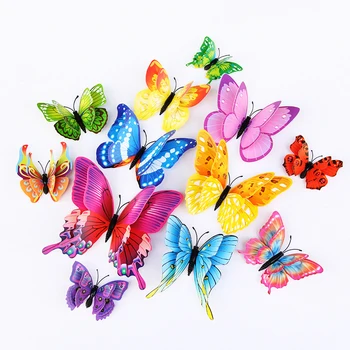 Многоцветные 3D двухслойные наклейки на стену с бабочками для украшения дома Наклейка на стену с бабочками для вечеринки в гостиной Спальне