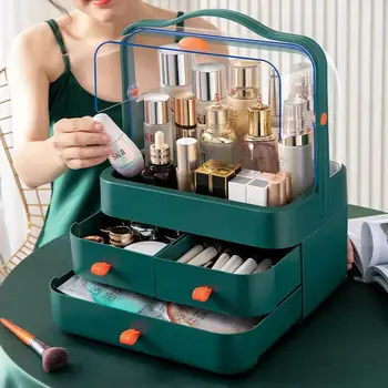 Органайзер для макияжа, Коробка для хранения косметики для девочек, Водонепроницаемая Пылезащитная коробка для хранения косметики Большой емкости