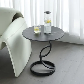 Скандинавский Роскошный журнальный столик из шифера для гостиной, Итальянский минималистичный диван, Приставной столик, Креативный дизайн, Круглый угловой столик