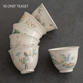Традиционная Керамическая чашка ручной работы, ручная роспись цветов и птиц, Чайная чаша, Дорожная чашка для медитации, Бытовой чайный набор 40 мл