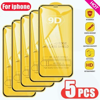 5ШТ 9D Защитное Стекло для экрана iPhone 14 13 12 11 Pro Max Mini 7 8 Plus Закаленное Стекло для iPhone 11 X XR XS MAX