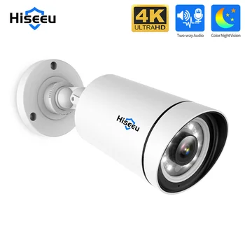 Hiseeu 4K 8MP IP-камера Наружное POE Видеонаблюдение Аудиозапись CCTV Безопасность Уличная Сигнализация о движении Цветное Ночное видение