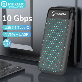 PHIXERO Внешний RGB M.2 NVME Жесткий диск Чехол M2 SSD Корпус USB to Type-C 10 ГБ UASP HD Коробка для Хранения Чехол для ПК Ноутбука