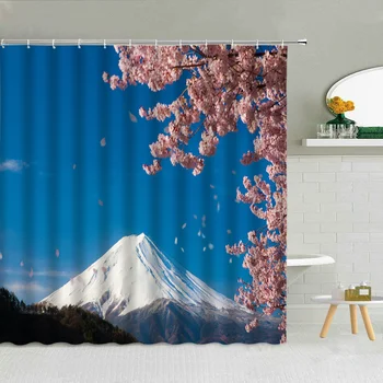 3D Печать, Япония, Гора Фудзи, Пейзаж с Цветущей сакурой, Комплект Штор для душа Из водонепроницаемой полиэфирной ткани Высокого качества с крючками