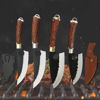 4 Типа Кованых Обвалочных Ножей Кухонный Мясницкий Нож Шеф-повара Для Забоя Скота Из Высокоуглеродистой Стали, Нарезанный Ломтиками Рыболовный Охотничий Нож