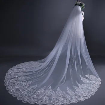 Новое поступление, кружевная свадебная фата в соборе 2021, роскошные длинные свадебные вуали, свадебные аксессуары