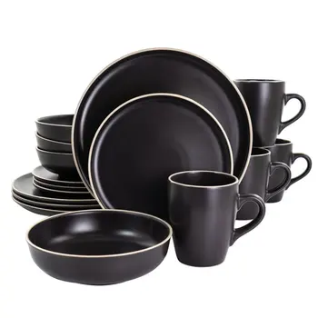 Великолепный черный набор круглой керамической посуды из 16 предметов – идеально подходит для обильных, красивых блюд.