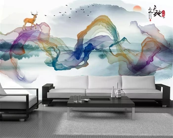 beibehang Custom fashion papel de parede 3d обои, новая китайская абстрактная декоративная живопись, пейзаж с птицами