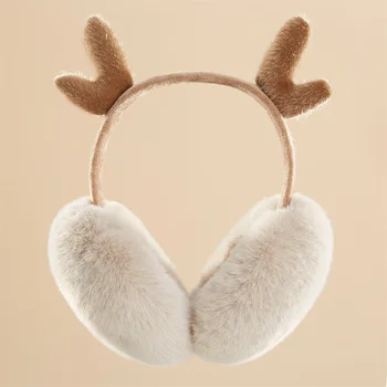 2022 Зимние наушники из рога лося, Коричневые Складные накладные уши из кроличьей шерсти, Теплый Рождественский подарок, распространенный для взрослых и детей
