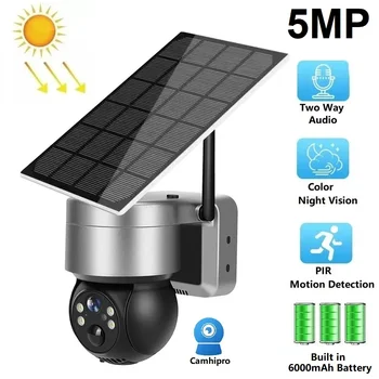 4X Zoom 5MP WiFi Солнечная камера Наружная водонепроницаемая Встроенная батарея Беспроводная камера видеонаблюдения в режиме длительного ожидания Camhipro
