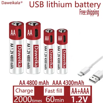 AA + AAA USB зарядка 1,2 В AA 4800 мАч перезаряжаемая литиевая батарея пульт дистанционного управления игрушечная мышь батарея + бесплатная доставка
