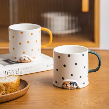 Простая керамическая мультяшная кружка с ручной росписью для собак, пара чашек для воды, Бытовая посуда для кофе, молока, кружка, Кухонный инструмент для питья завтрака