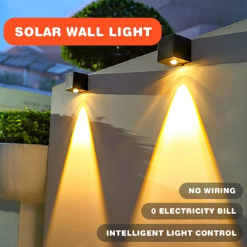 Солнечный Светодиодный квадратный настенный светильник IP65 Водонепроницаемый с интеллектуальным управлением освещением для садового ограждения, балкона, лампы ночного освещения во внутреннем дворе