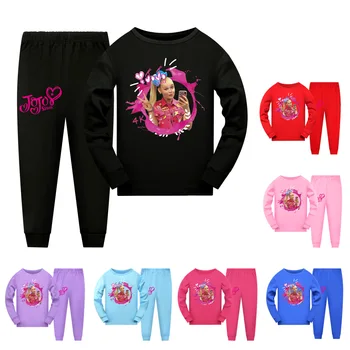 Новый детский пижамный комплект JOJO SIWA, Хлопковая футболка с длинными рукавами + брюки, Одежда для девочек с героями Мультфильмов, Осенний Пижамный костюм из 2 предметов, Пижама