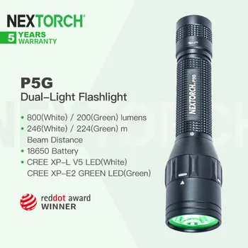 Фирменный фонарик Nextorch P5G с двойным освещением, разные цвета подсветки, Перезаряжаемая батарея 18650 для кемпинга, Самообороны, EDC