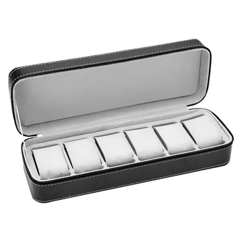 Коробка для часов с 6 слотами, чехол на молнии, Коробка для хранения ювелирных изделий (черная)