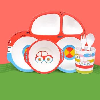 Детская Миска для кормления, Набор детской посуды, Милая Мультяшная посуда в форме автомобиля, Тарелка с ложкой и вилкой для тренировки приема пищи