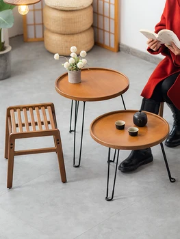 Складной маленький круглый столик для пикника во дворе, Кемпинг, Портативный чайный столик из бамбука и дерева, маленький сетчатый красный дикий стол, стул