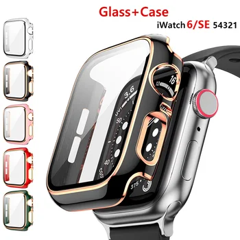 Стекло + Крышка для Apple Watch case 45 мм 44 мм 40 мм 38 мм Аксессуары бампер + Защитная пленка для экрана iwatch serie 3 4 5 6 SE 7 case 41 мм 42 мм