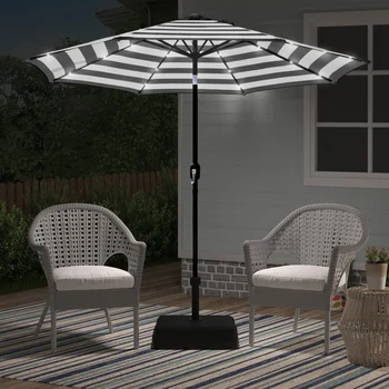 9-дюймовый зонт для патио в черно-белую полоску, восьмиугольный, со светодиодной подсветкой