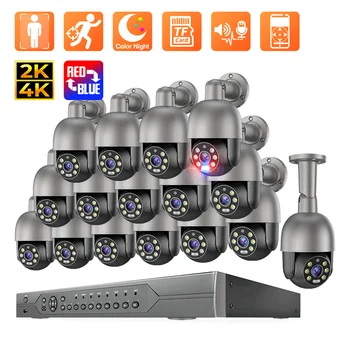 Techage 8MP 4MP Ultra HD Outdoor POE H.265 16CH Система Видеонаблюдения Smart Security PTZ Camera System Полноцветный Комплект ночного Наблюдения
