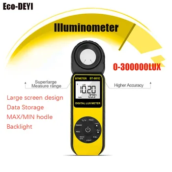 Eco-DEYI Иллюминометр Цифровой Измеритель Освещенности 270 ° с Вращающимся Разделенным Зондом Люксметр Загрузка данных 300 000 Люкс Экологический Тестер