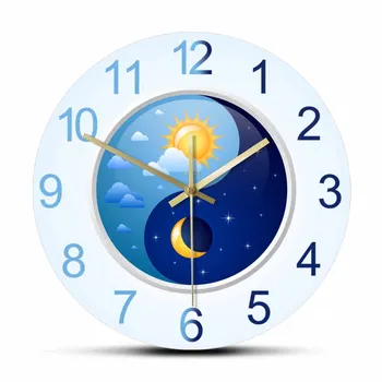 Китайский символ Инь-Ян, Минималистичные Настенные часы, Гармония, Баланс, Небесный Домашний Декор, Солнце и Луна, Бесшумные Настенные часы