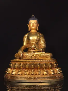 Коллекция Тибетского храма 17 дюймов, Старинная бронзовая позолоченная роспись лица Будды Шакьямуни, Терраса с лотосом, Зал поклонения Сидящему Будде, Городской дом