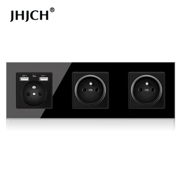 JHJCH, панель из французского хрусталя, настенная розетка с заземлением с защитой от детей, дверца с разъемом USB 5v 2100ma входное напряжение AC100