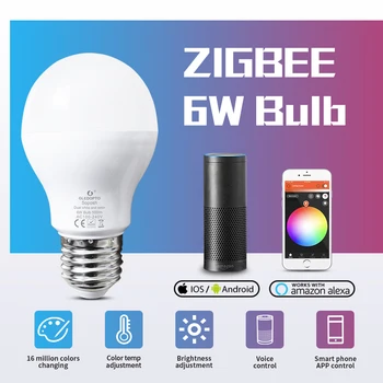 GLEDOPTO светодиодный 6 Вт RGB + CCT светодиодный Лампа Zigbee Smart Светодиодный Лампа E26 E27 AC100-240V WW/CW светодиодный Лампа с Регулируемой Яркостью Двойной Белый и цветной