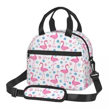 Бесшовный узор с фламинго, изолированные сумки для ланча для женщин, птицы и цветы, Портативный кулер, термос для ланча, школьный ланч-бокс