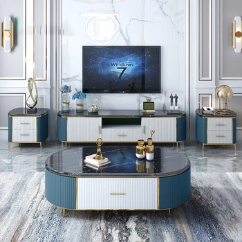 1 Мраморный чайный столик, шкаф для телевизора, комбинация, простой, легкий, роскошный костюм в скандинавском стиле для маленькой семьи в гостиной