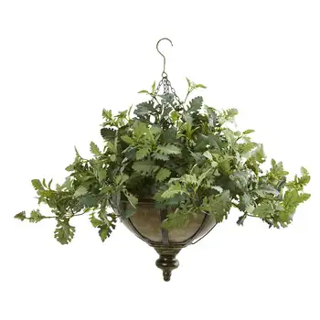 Пыльное искусственное растение в подвесной чаше, зеленое