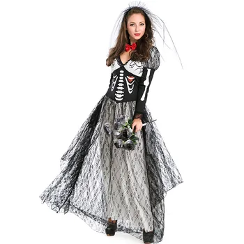 Роскошный карнавальный костюм невесты с черепом Зомби-призрака для взрослых женщин, косплей вампира-скелета на Хэллоуин