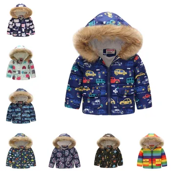Осенне-зимняя модная детская куртка, толстовка с капюшоном для мальчиков и девочек с меховым воротником, утепленные куртки в корейском стиле