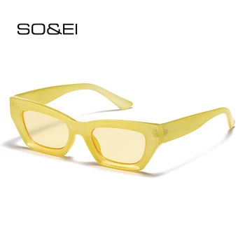 SO & EI Ретро Кошачий глаз Карамельного цвета Солнцезащитные очки Женские Модные Оттенки UV400 Трендовые Мужские Зелено-Желтые Солнцезащитные очки