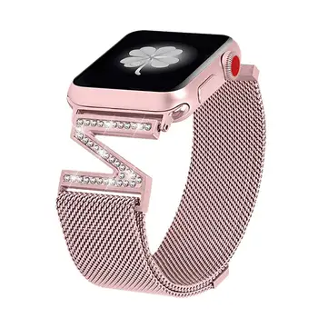 Бриллиантовый ремешок для Apple Watch Band 45 мм 41 мм 38 мм 42 мм 40 мм 44 мм Миланская петля Браслет из нержавеющей стали iwatch series 7 6 SE 5 4