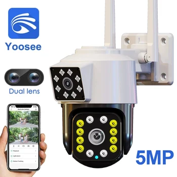 Yoosee 5MP Двухобъективная Уличная PTZ-Пуля Домашняя IP-камера Безопасности 3MP Двухэкранная Камера Видеонаблюдения WiFi Камера AI Отслеживания